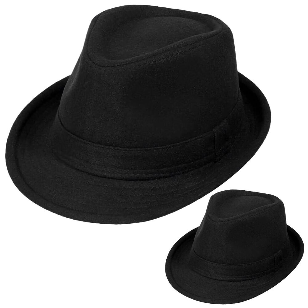 4080 2 Pack Manhattan Fedora Hat Gangster Trilby Vintage Felt